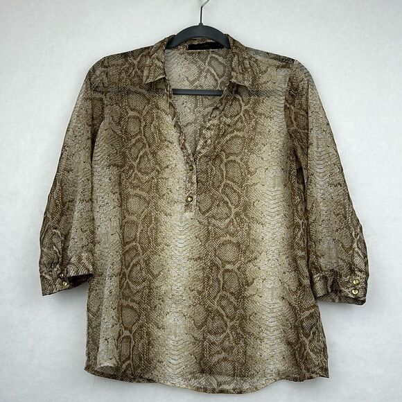 The Limited Beige Snakeskin Print Top Sz Small Sheer 3/4 Sleeves - Picture 1 of 6